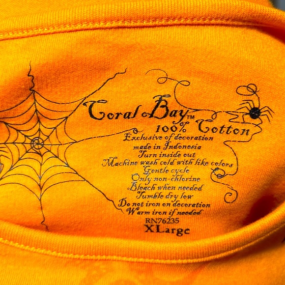 Boo Halloween 3/4 Sleeve Orange Top With Bats and Spiders Size XL - Picture 3 of 4